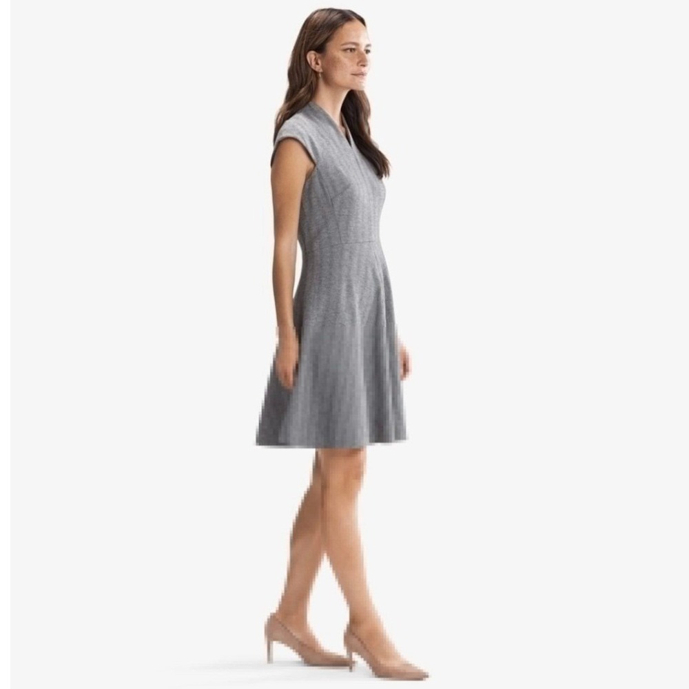 M.M. LaFleur Ruth Dress Zip Jacquard White/ Black Wool Blend Cap Sleeve 6